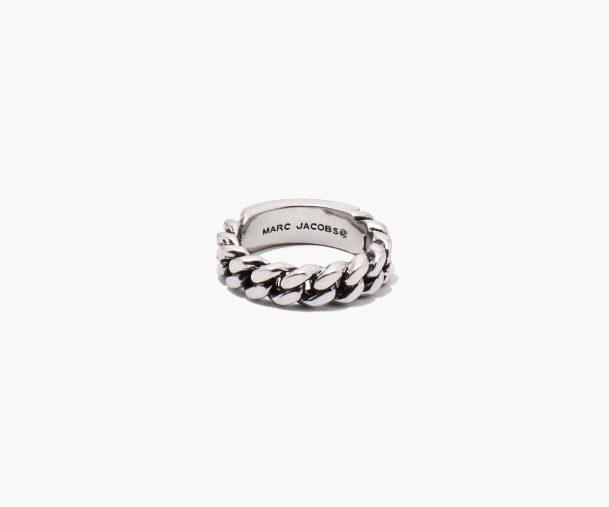 Marc Jacobs Barcode Monogram ID Chain Ring Aged Silver | 9810TKZPA