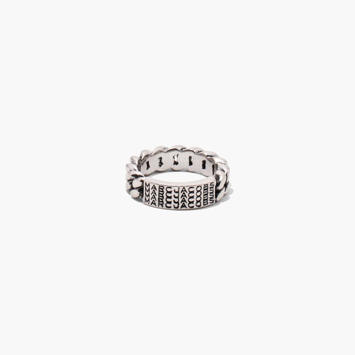 Marc Jacobs Barcode Monogram ID Chain Ring Aged Silver | 9810TKZPA