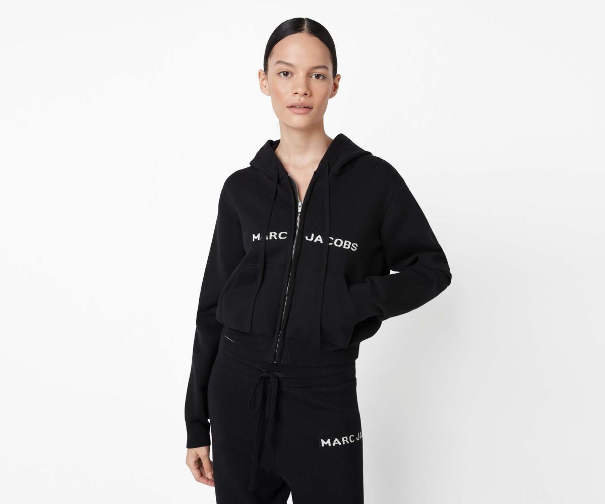 Marc Jacobs Cropped Zip Hoodie Black | 4327TNBAR