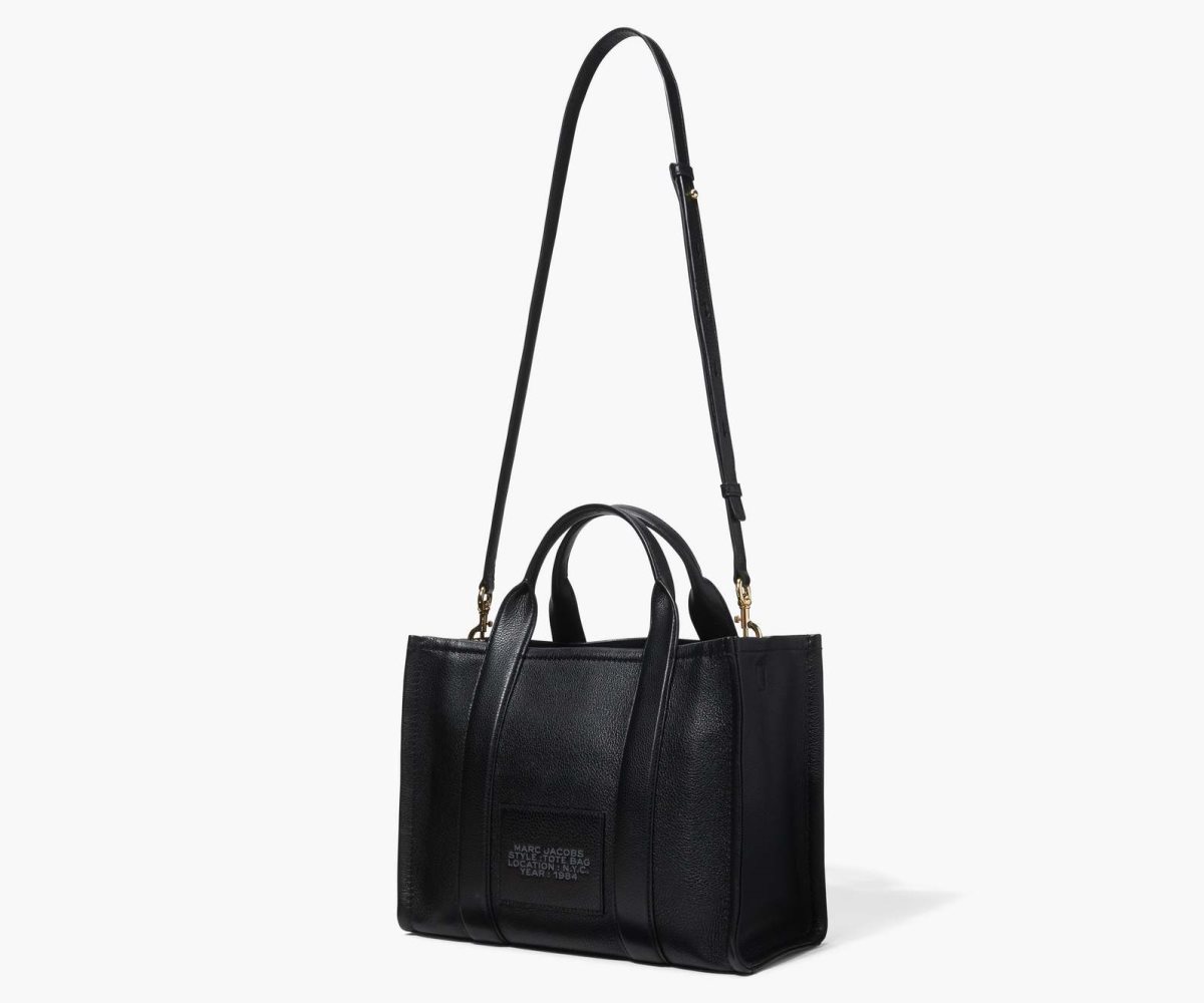 Marc Jacobs Leather Medium Tote Bag Black | 9367IZRMH