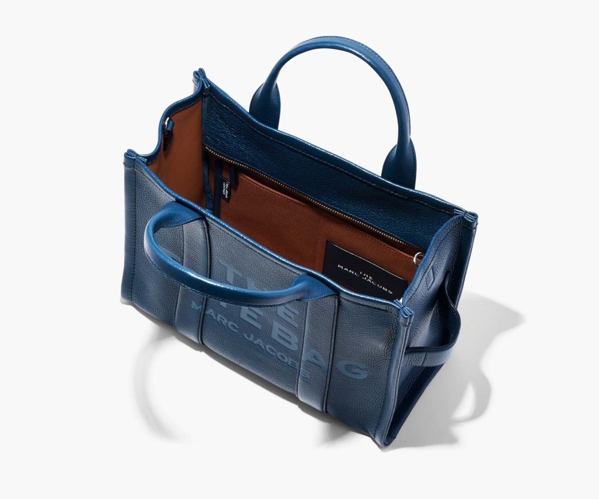 Marc Jacobs Leather Medium Tote Bag Blue Sea | 1826DXJTH
