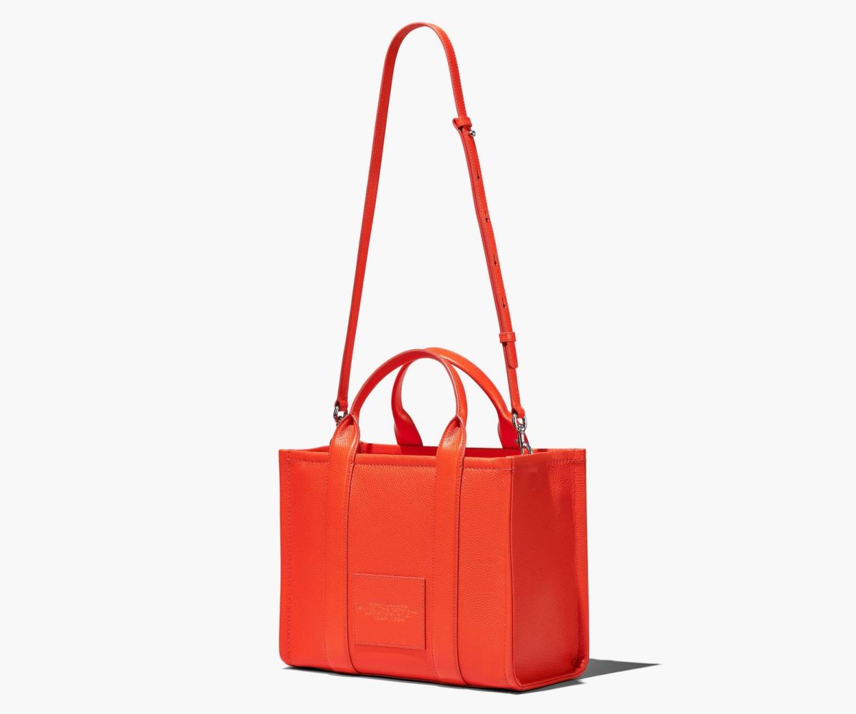 Marc Jacobs Leather Medium Tote Bag Electric Orange | 3912HBXWO