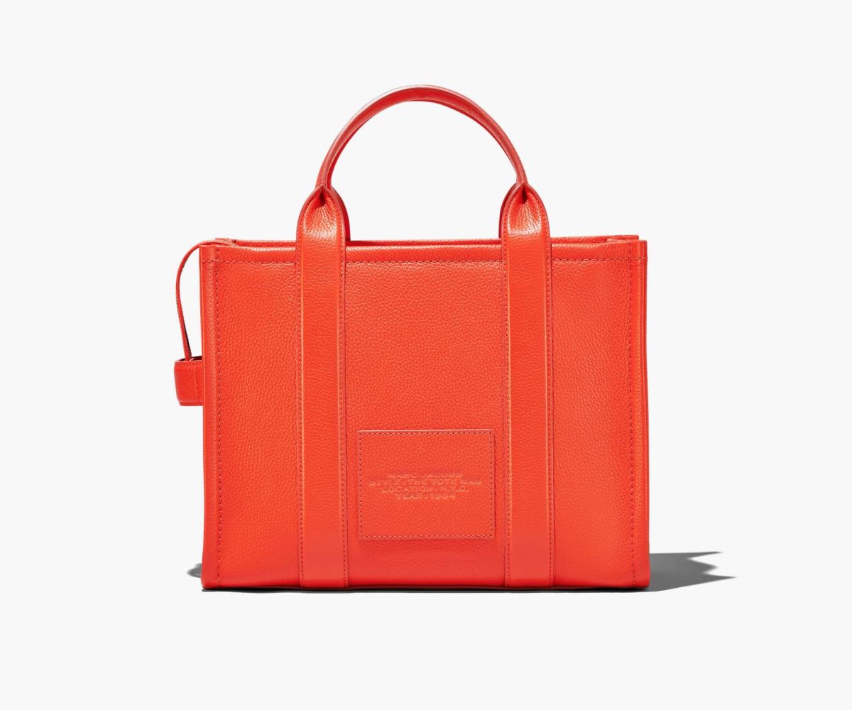 Marc Jacobs Leather Medium Tote Bag Electric Orange | 3912HBXWO