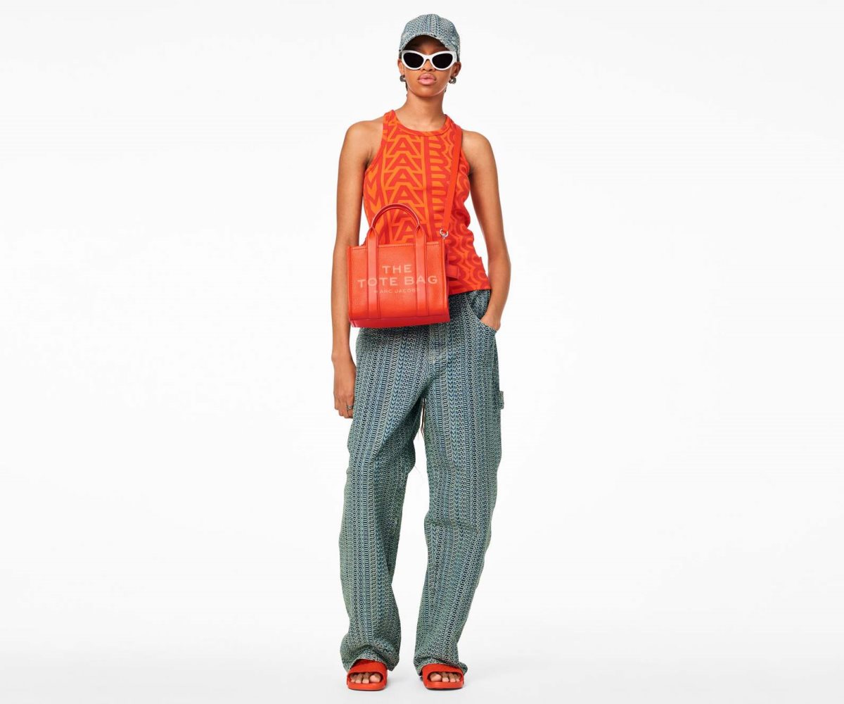 Marc Jacobs Leather Mini Tote Bag Electric Orange | 0275QUVPM