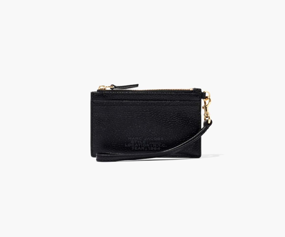 Marc Jacobs Leather Top Zip Wristlet Black | 4235RNXLA