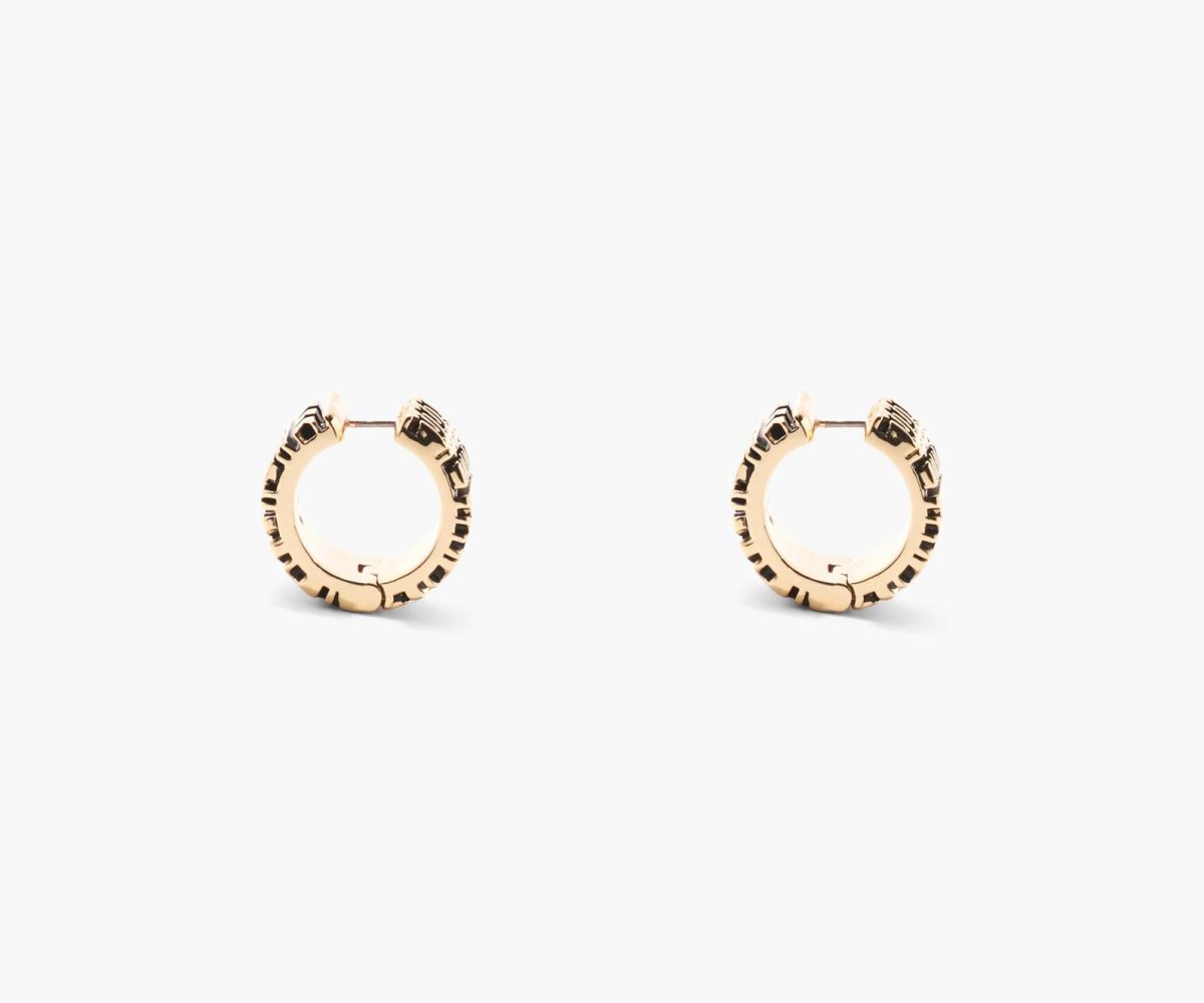Marc Jacobs Monogram Engraved Hoops Aged Gold | 7468WZGRQ