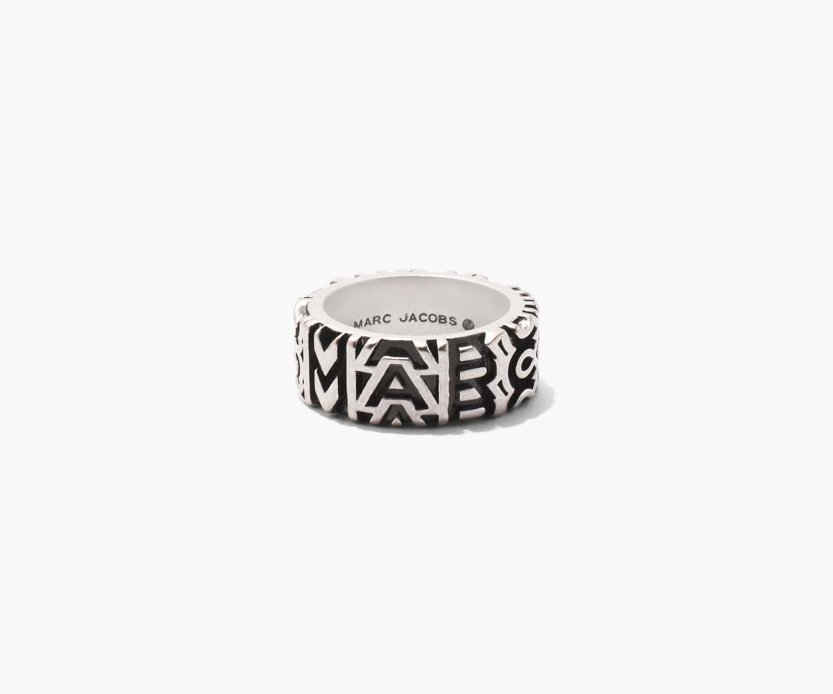 Marc Jacobs Monogram Engraved Ring Aged Silver | 0498VXORI