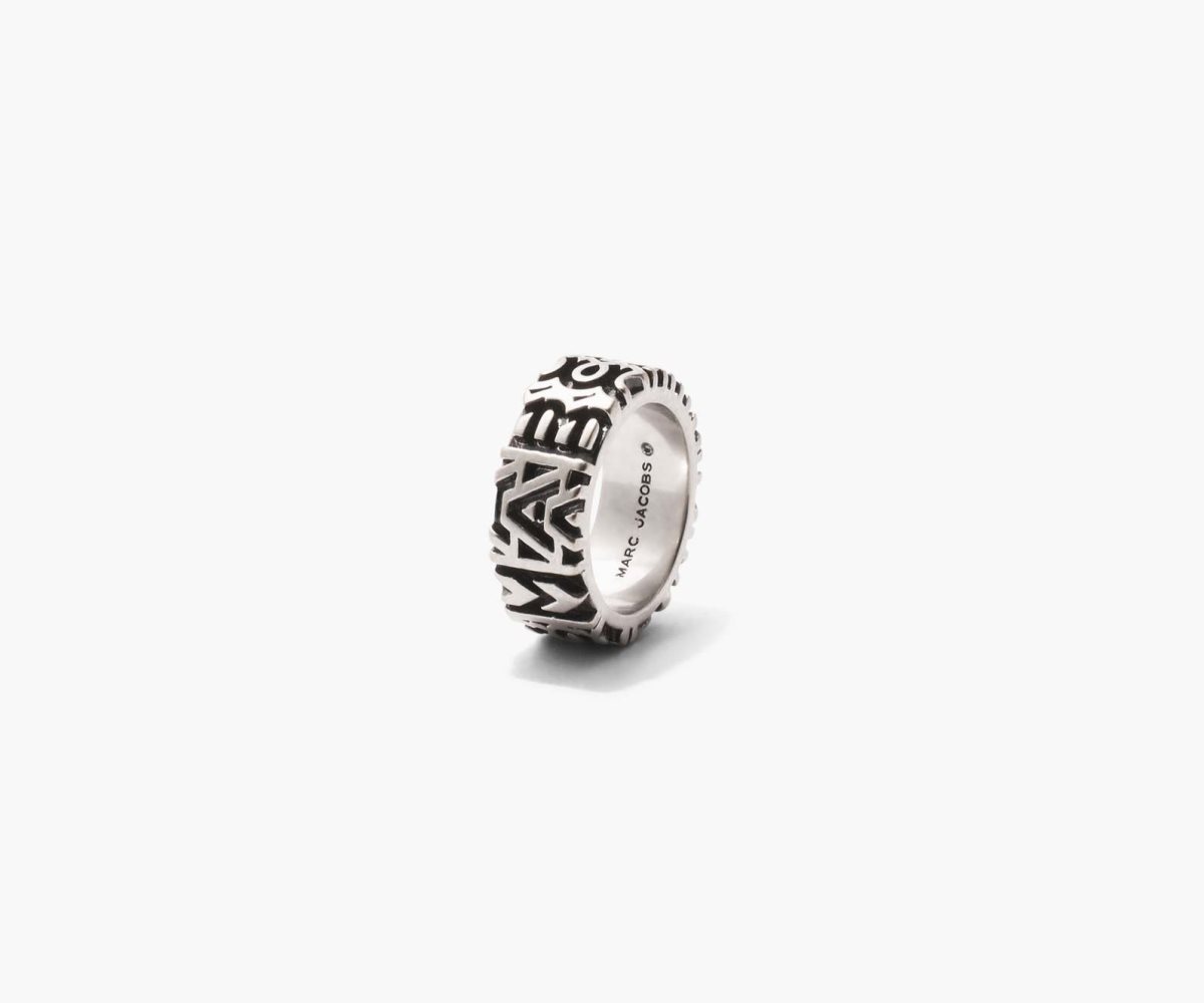 Marc Jacobs Monogram Engraved Ring Aged Silver | 0498VXORI