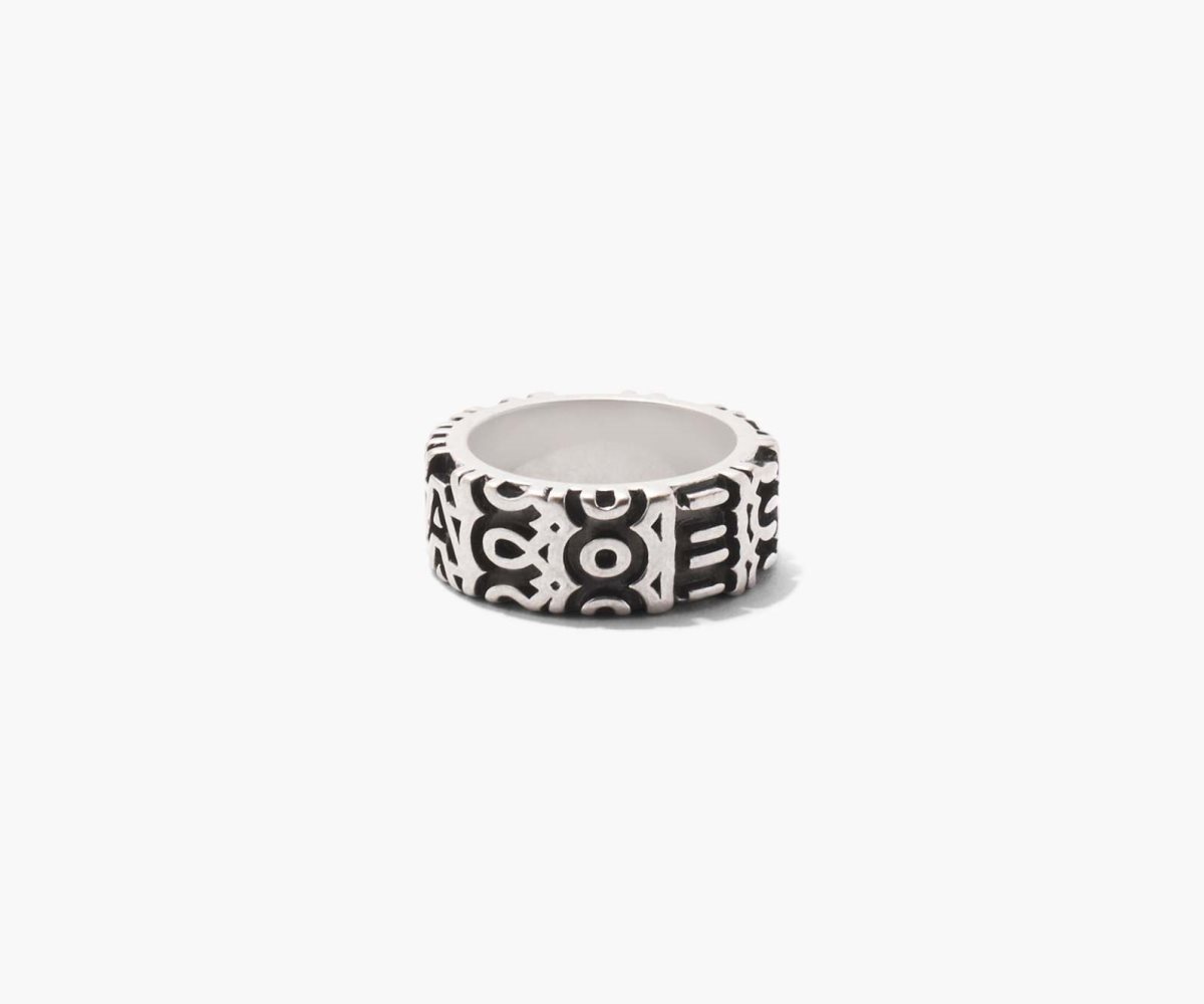 Marc Jacobs Monogram Engraved Ring Aged Silver | 0498VXORI