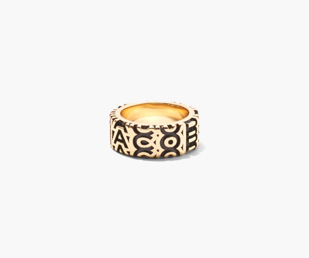 Marc Jacobs Monogram Engraved Ring Aged Gold | 8350VTJAC