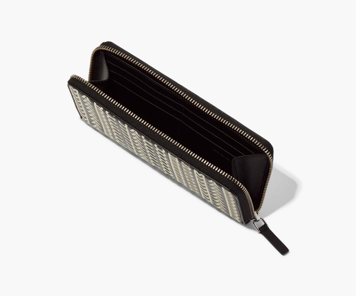 Marc Jacobs Monogram Leather Continental Wristlet Wallet Black/White | 8042PUYLI