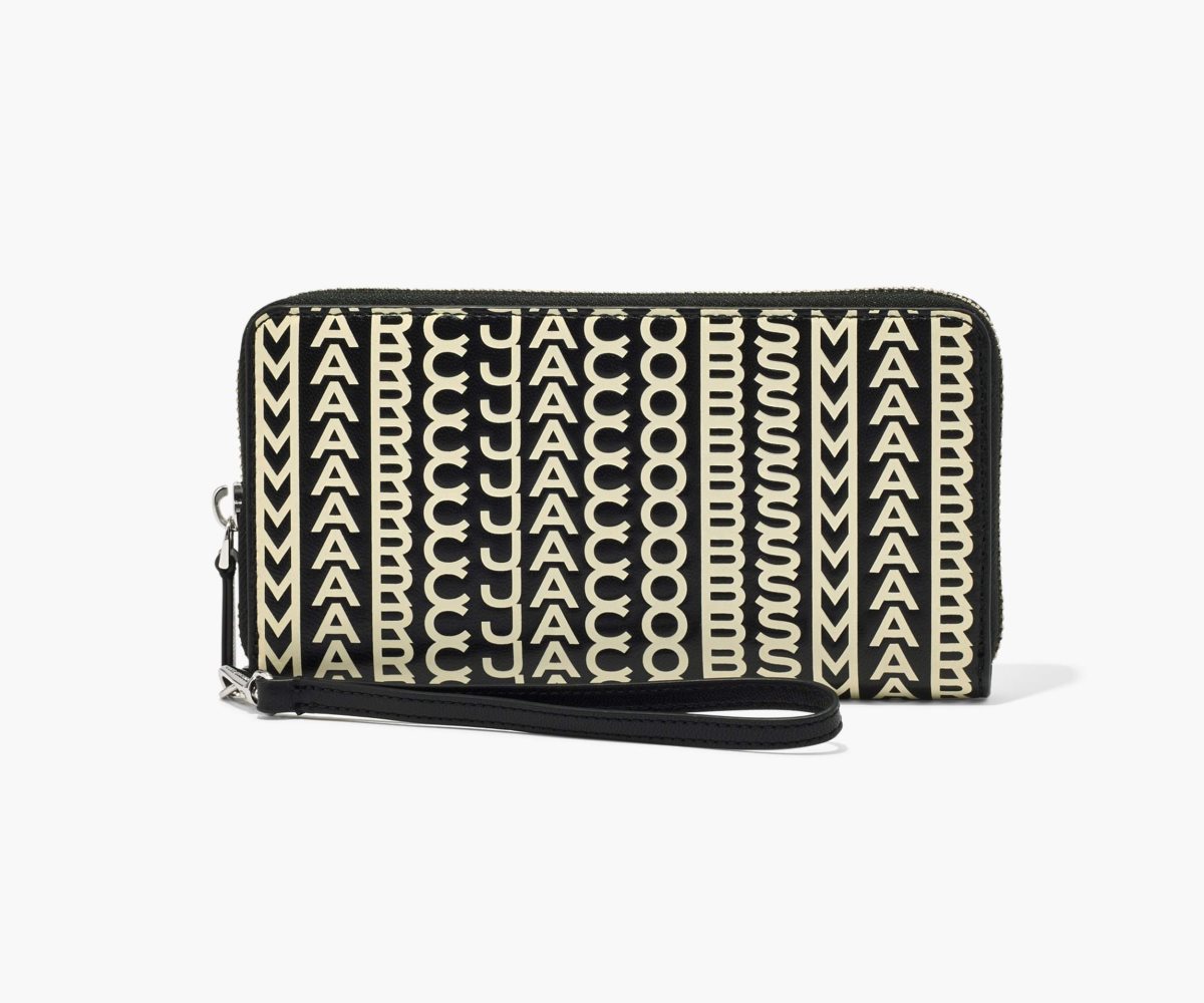 Marc Jacobs Monogram Leather Continental Wristlet Wallet Black/White | 8042PUYLI