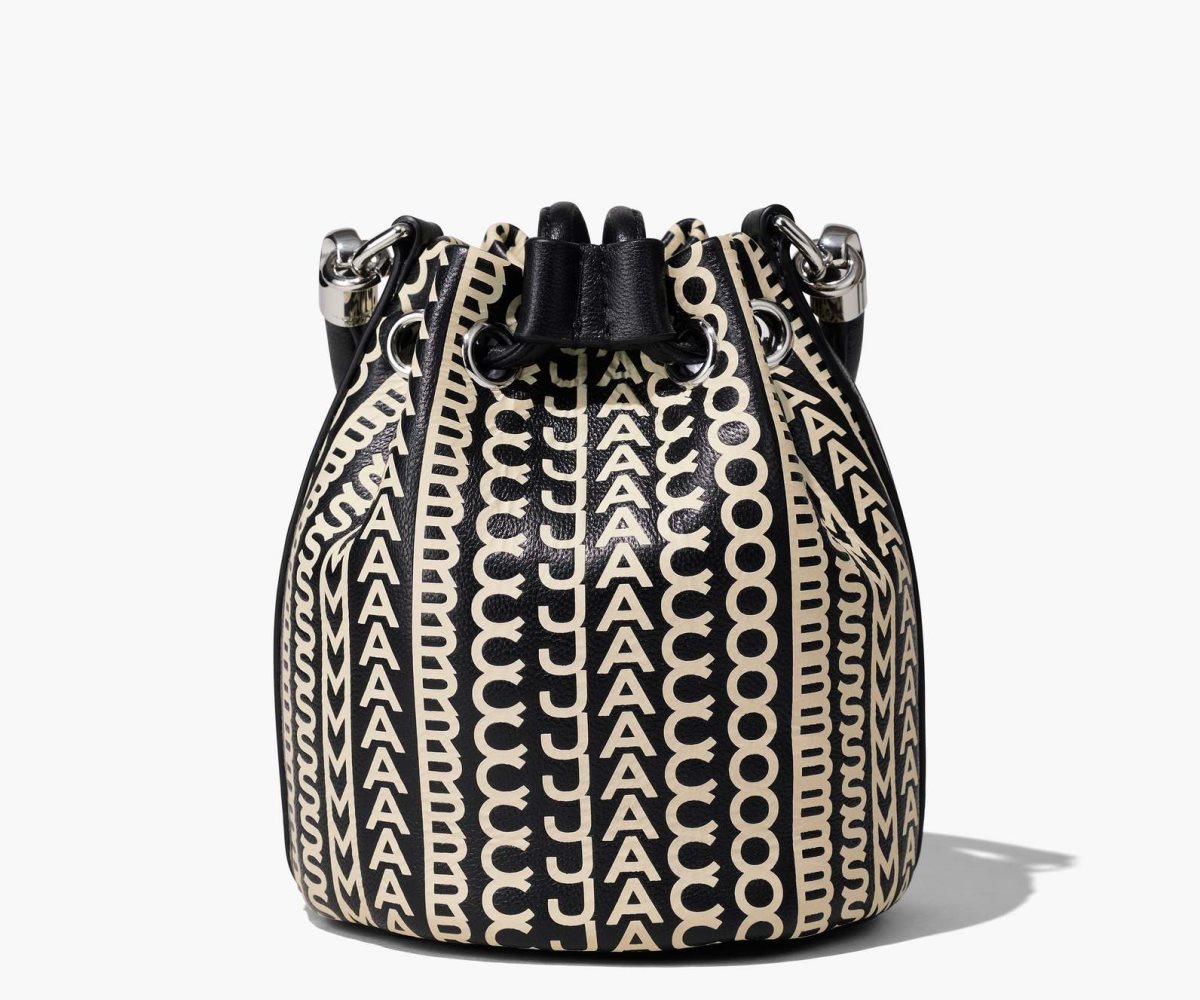 Marc Jacobs Monogram Leather Micro Bucket Bag Black/White | 7062OYKWV