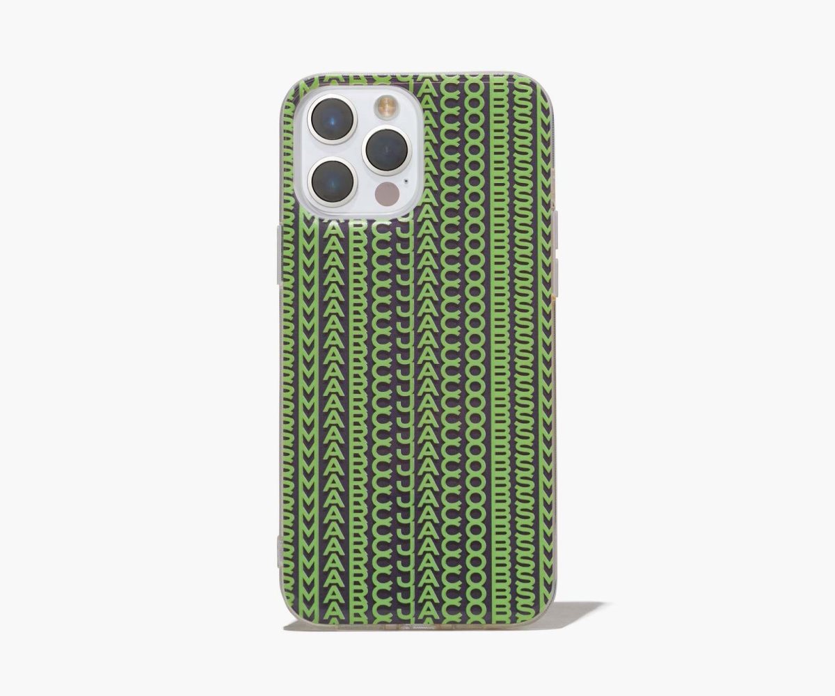 Marc Jacobs Monogram iPhone Case 14 Pro Grey/Fluro Green | 4861EDXNT
