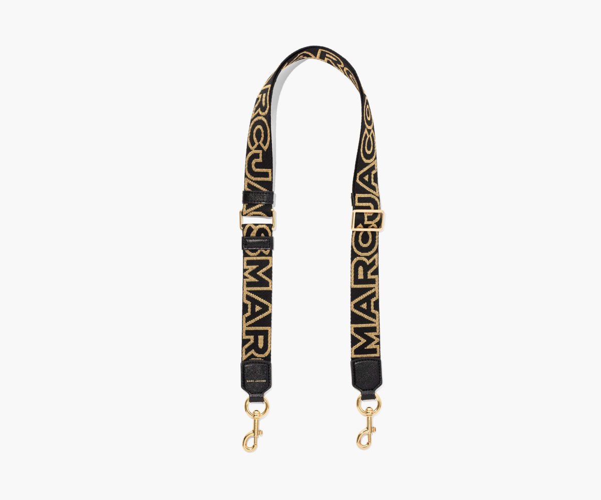 Marc Jacobs Thin Outline Logo Webbing Strap Black/Gold | 0142ZRLSK