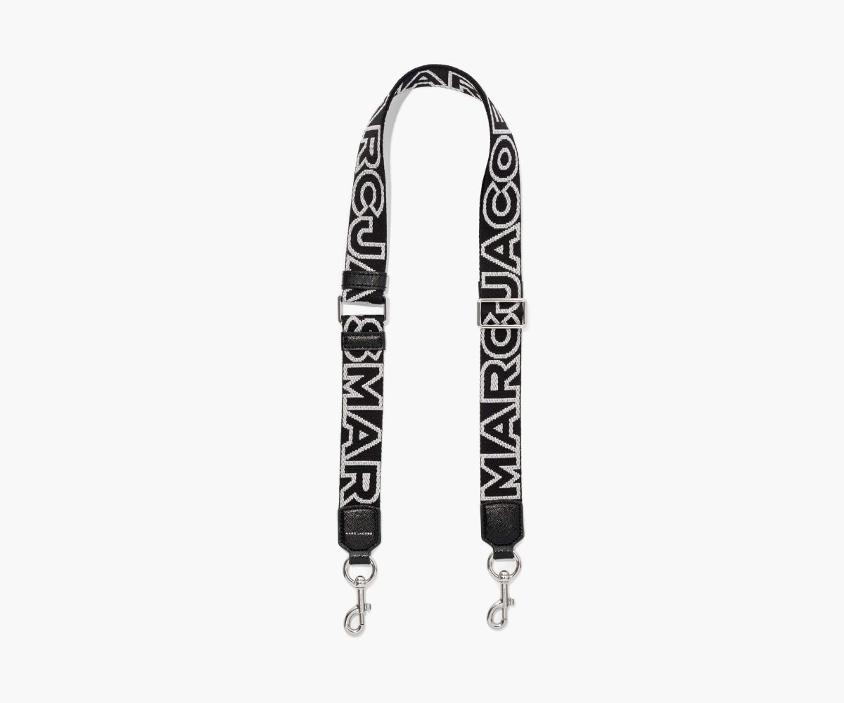 Marc Jacobs Thin Outline Logo Webbing Strap Black/Silver | 6354KAEGD