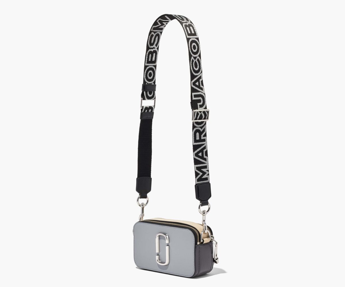 Marc Jacobs Thin Outline Logo Webbing Strap Black/Silver | 6354KAEGD